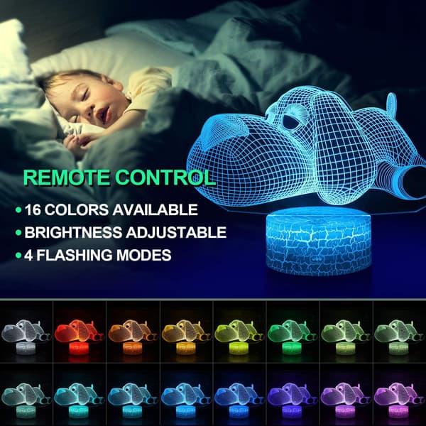 Hund 3D Illusion Lampe, 3D Natlampe Gave til Børn