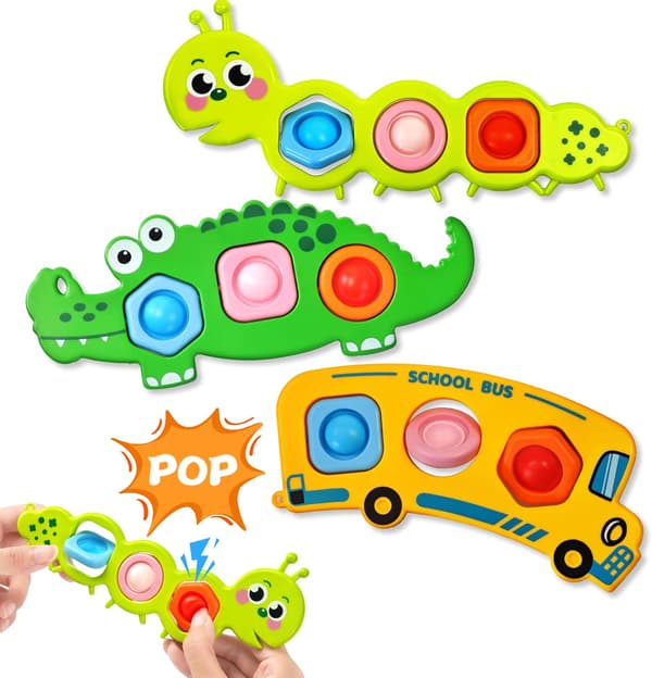 3PC Julstrumpa Fidget Popper Leksaker - Sensorisk Pop It för Småbarn, Flygplansresor & Partyfavoriter, Autism-