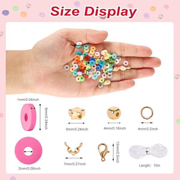 4800 st lerpärlor för armbandssats 48 färger platta runda polymerlera distanspärlor Heishi-pärlor för smyckestillverkning, för flickor 8-12, Preppy, presentförpackning