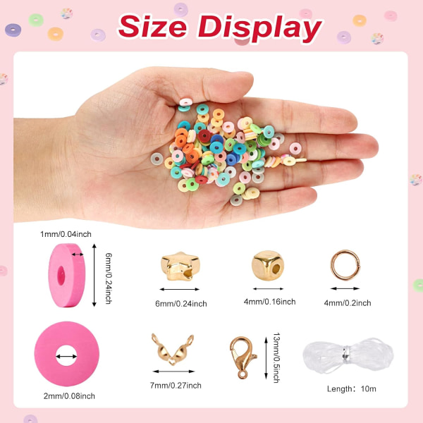 4800pcs Clay Beads for Bracelet Making Kit 48 Colors Flat Round Polymer Clay Spacer Heishi Beads for Jewelry Making, for Girls 8-12, Preppy, Gift Pac