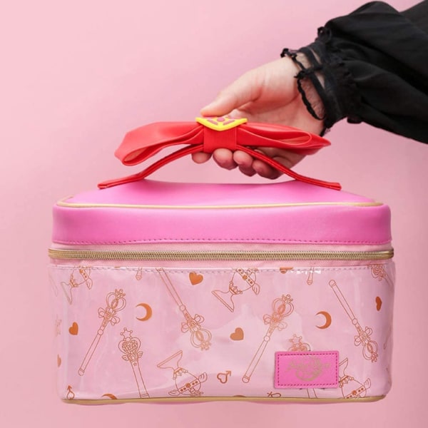 AVEKI Sailor Moon Makeup Taske Bærbar Rejse Kosmetik Opbevaringssag Læder Makeup Organizer Gave til Piger Kvinder, Pink