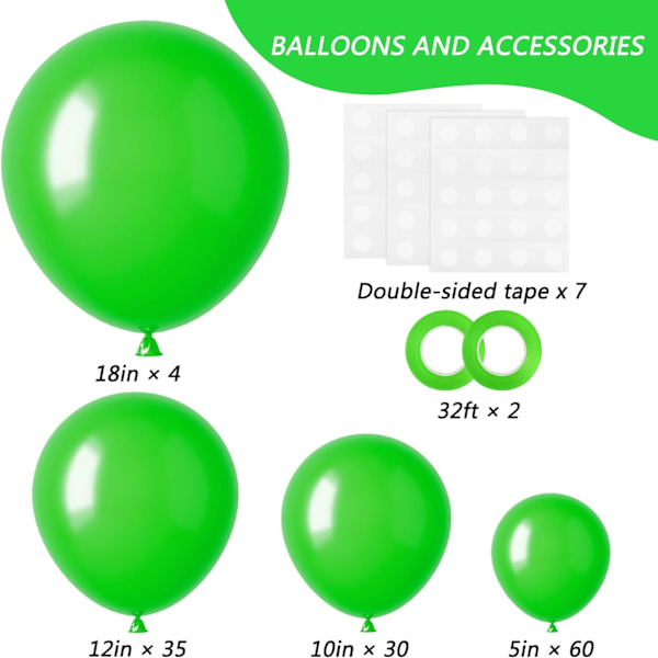 129 st gröna ballonger i olika storlekar 18 12 10 5 tum grön latexballonggirlangbåge för maskeradfestdekorationer födelsedagsfest babyshower bröllop Green