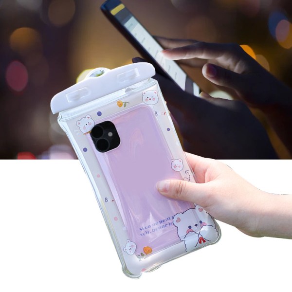 Vandtæt telefonpose Cartoon Cute Sensitive Touch Transparent telefonpose med snor til drifting svømning dykning White bear
