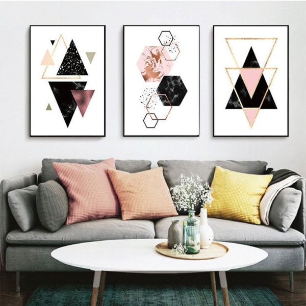 Marmor Tekstur Geometrisk Patchwork 1 Vægkunst Lærredstrykplakat, Simpel Abstrakt