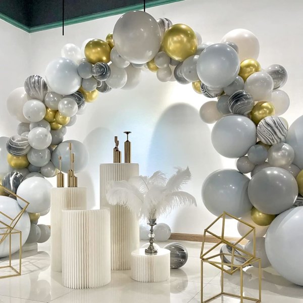 129 stk. grå balloner latex balloner forskellige størrelser 18 12 10 5 tommer mat grå fest ballon sæt til fødselsdagsfest dimission baby shower bryllup Pastel Gray