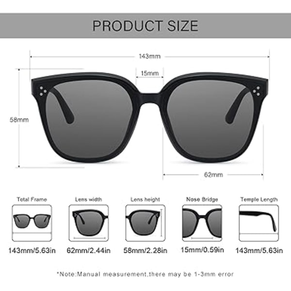 Retro Oversized Firkantede Solbriller for Kvinner Trendy Klassisk Stil Solbriller UV400 Beskyttelse B1:black