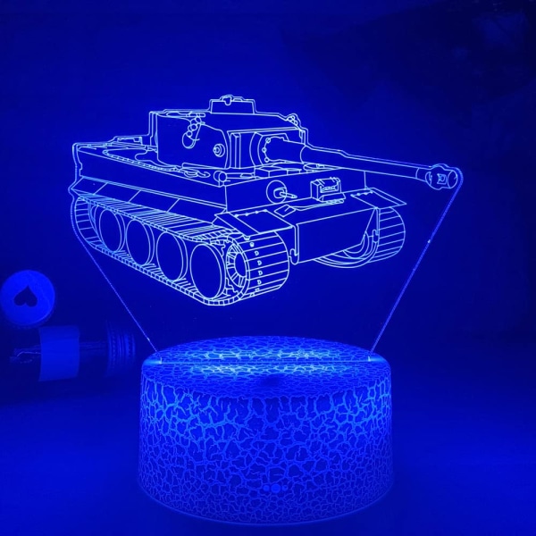 Tiger Tank lampa 3D Illusion Nattljus, Fjärrkontroll Bord