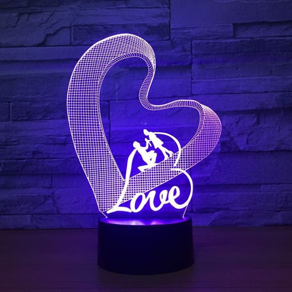 3D Kreativ Hjerteformet Natlampe Touch Bord Skrivebord Optisk