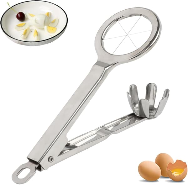 Eggdeler i rustfritt stål, beste kjøkkenredskaper for hardkokte egg, deler raskt egg i 6 like segmenter