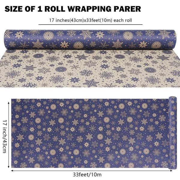 Vändbart marinblått brunt kraftpapper julklappspapper 17\"x33Ft snöflinga Blue-gray and brown