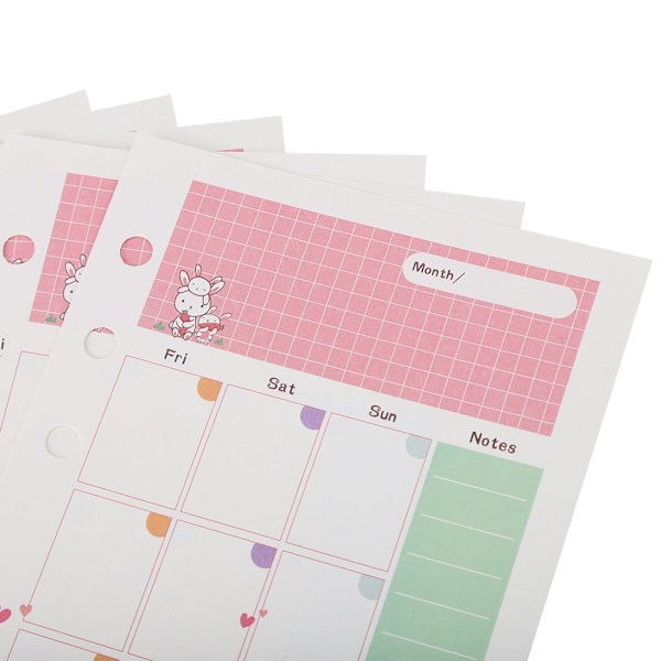 45 st lösblad påfyllningspapper Planner 6 ringar bindemedel papperssidor (A6 månadsplan)