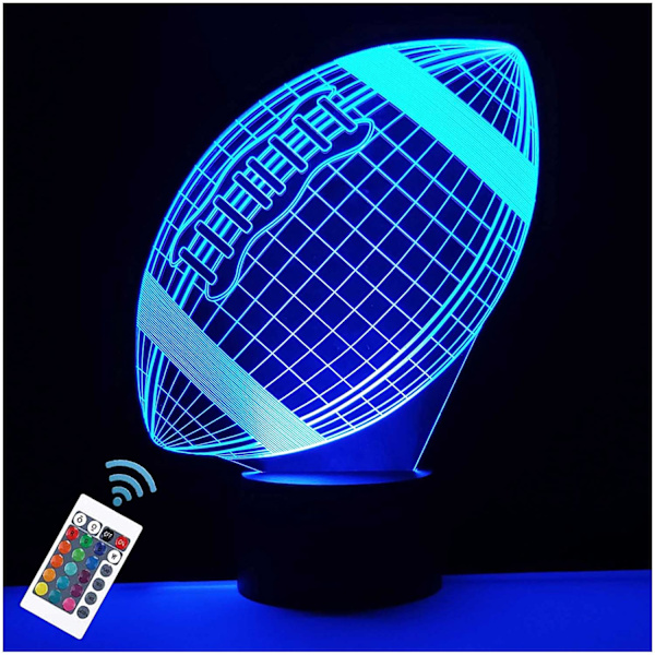 Rugby LED Natlampe, 16 Farver Fjernbetjening & Smart Berøringsdæmpbar 3D Illusion Sengelampe