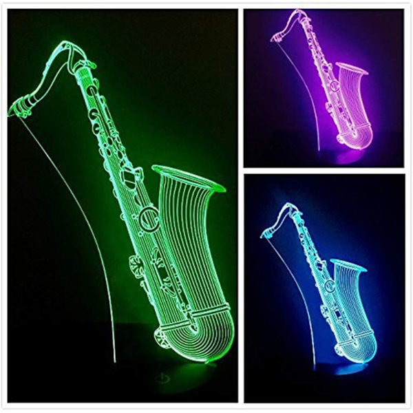 3D Saksofon Nattlys Musikk Note 7 Fargeendring LED Bordlampe