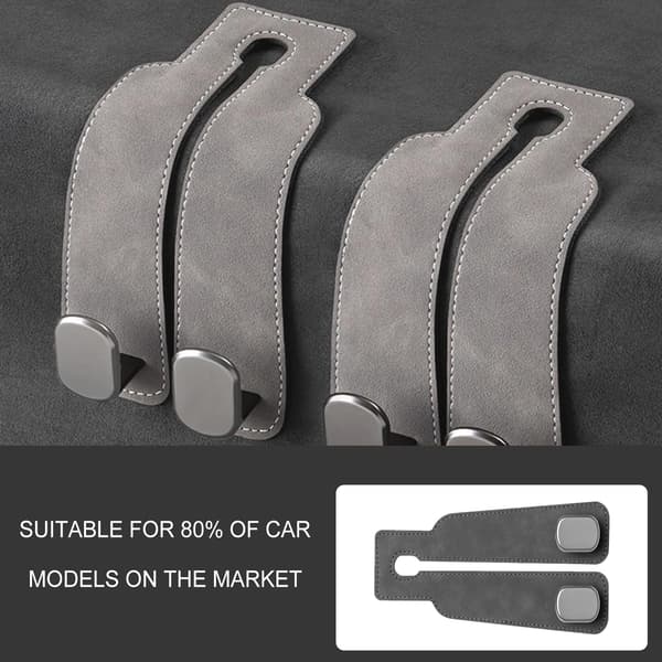 Mocka Bil Nackstöd Krokar 2-Pack: Dubbel Krok Organizer för Väskor, Handväskor & Förvaring i Bilen (Svart/Grå/Brun) Grey