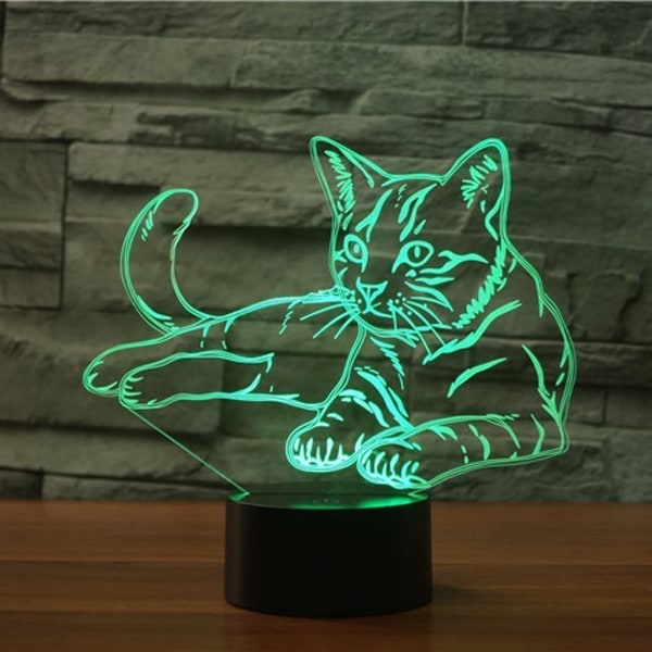 3D LED Katt Djur Optisk Illusion Sensor Nattljus med S