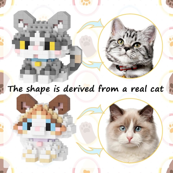 Mikro Mini Byggeklodser Katteserie, Dyremodel Legetøj Festgaver til Børn, Kreative Byggeklodser Legetøj, Fødselsdagsgave til Dreng Pige 6-12+ Munchkin Cats