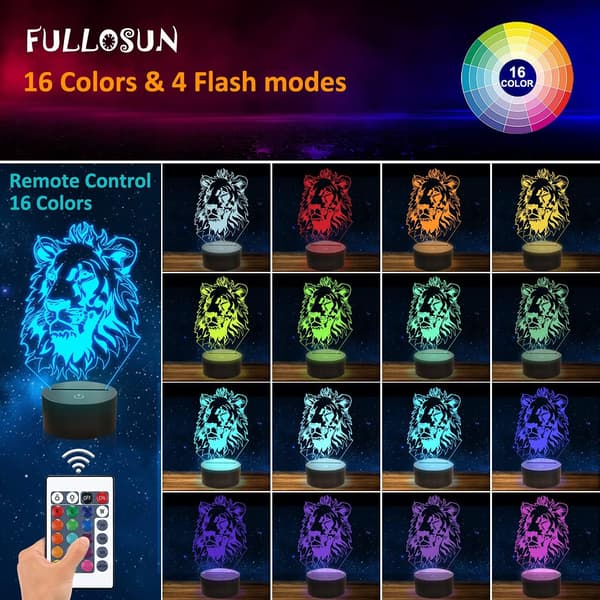 Lejon Nattlampa, Kung Lejon Present 3D Illusion Lampa för Barn B