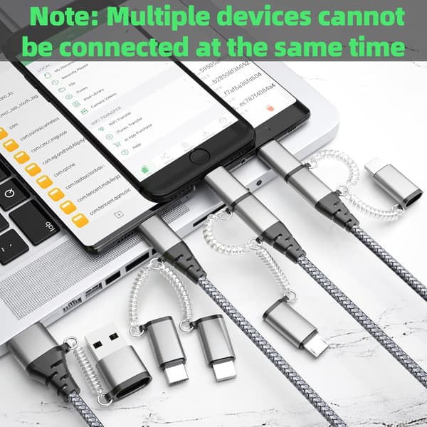 5-i-1 USB-C Multi Snabbladdningskabel PD 60W 3A Datakabel Nylonflätad Sladd USB A/C till Typ C/Micro/iPhone Adapter QC Snabbladdning 1 meter