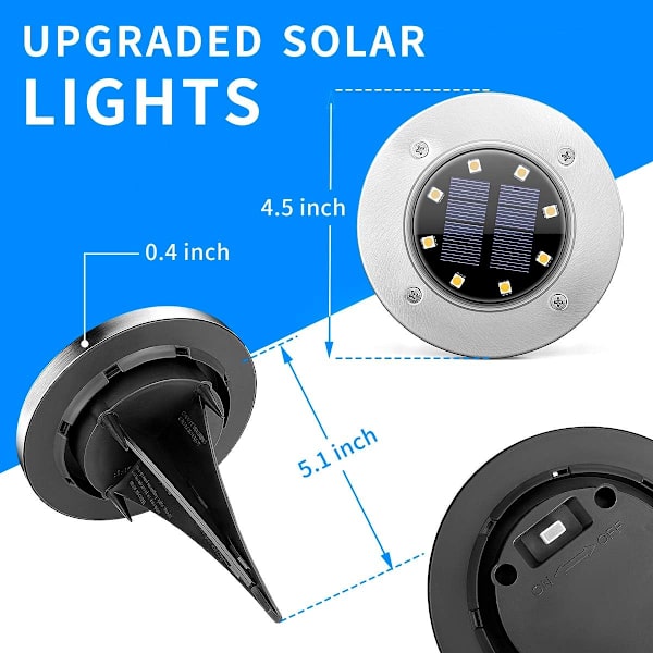 Solcelled Jordlys, 8 LED Solcelled Disklys Udendørs Vandtæt Landskabsplejelys til Havegård Dæk Gangbro Terrasse Sti (8, Hvid) White 8