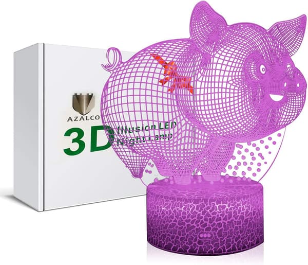 3D Illusion Sødt Smilende Gris Natlampe 16 Farveskift Touch