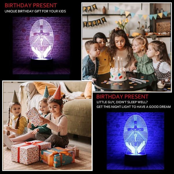 Attivolife Christ Jesus Cross 3D optisk illusion LED-sovrum