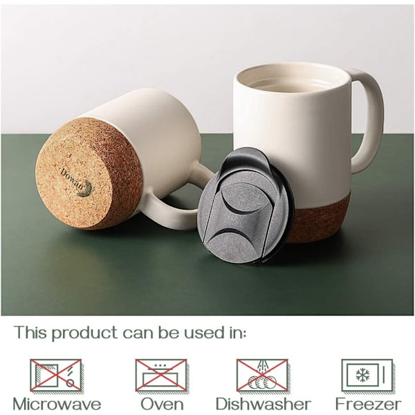 Kaffemuggar Set om 2, 15 OZ Keramisk Mugg med Isolerad Kork