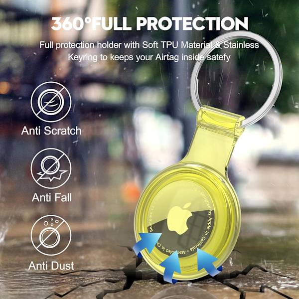 Airtag-pidike, yhteensopiva Apple AirTagsin kanssa, vedenpitävä ja pölytiivis ja törmäyssuojattu Airtag-kuori, jossa on monivärinen läpinäkyvä pehmeä TPU-materiaali 1 Yellow