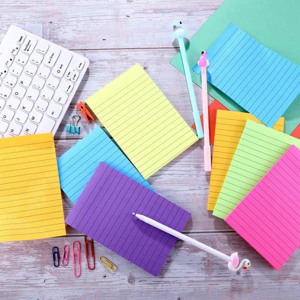 12-pak Forede Sticky Notes (10x15 cm) - Lyse neonfarvede selvklæbende memoblokke til kontor, skole og hjem - Forede Post-It Notes til 12pcs