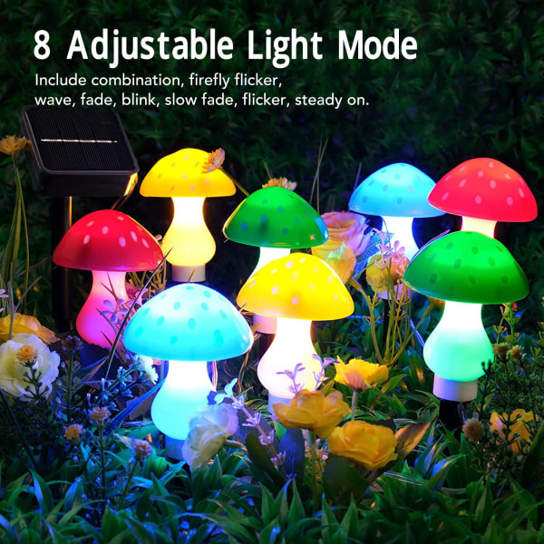 Mini Mushroom aurinkovalonauha 8 LED värikäs valo vedenpitävä ulkopuutarha valonauha koristeet sisäpihan nurmikolla