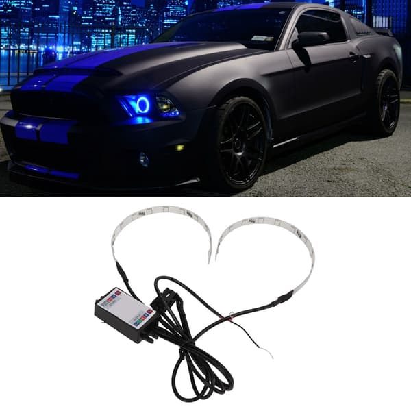 2 stk. Multifarget RGB LED Demon Eye Bluetooth APP-kontroll Halo Ring Frontlys for Bil
