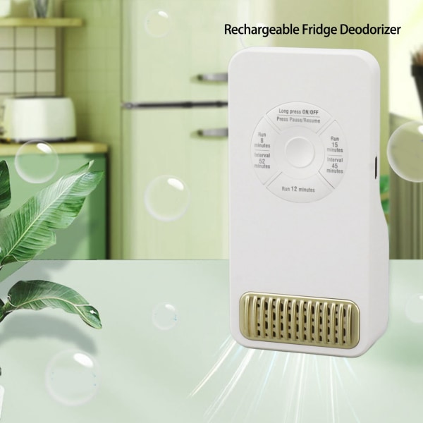 Oppladbar kjøleskapsdeodoriser med tidsfunksjon, hvit, 1200 mAh, luftfrisker for kjøleskap til hjemmet