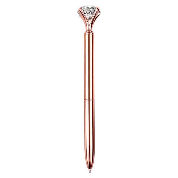 6 stk. krystall diamantpenner, rosegull metall kulepenn B