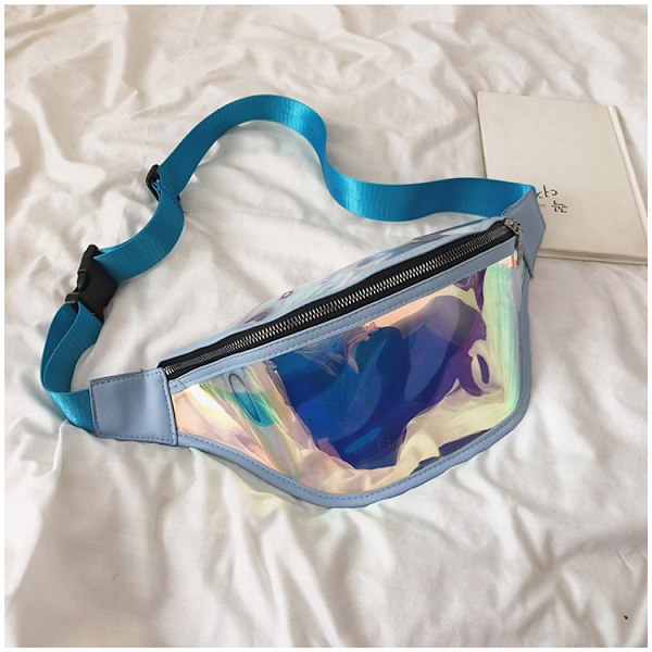 Blå axelväska PVC midjeväska Laser transparent budväska Resa rese dam bud bröstväska