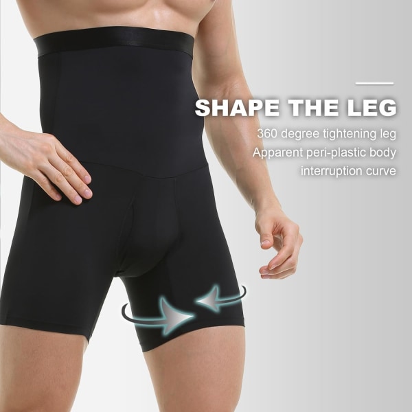 Män Tummy Control Shorts Hög Midja Underkläder Slankning Shapewear Body Shaper Ben Boxer Kalsonger Black L