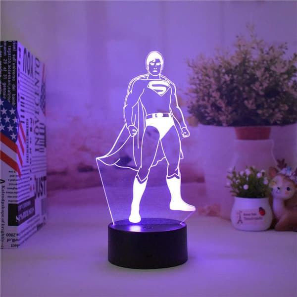 Anime Tema Nattlys 3D Stereo Vision Superman LED Soverom