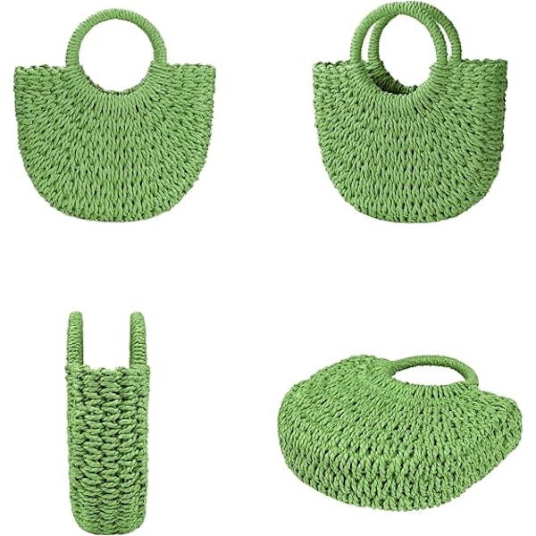 Strohstrandveske for kvinner, vevd crossbody-skulderveske, topphåndtak, satchel-håndveske, lommebok for sommeren Green