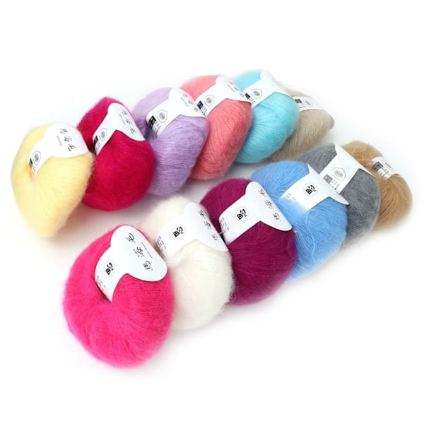 Populär mjuk mohair pashm stickad angora lång ullgarn varm (12 färger i en uppsättning)