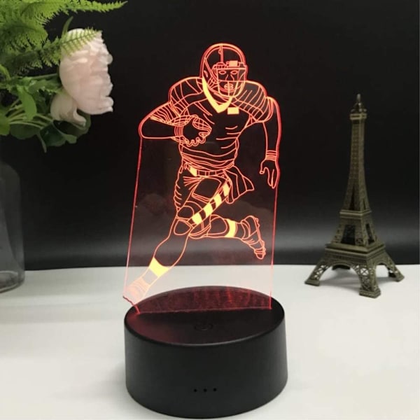3D Illusions LED Nattlampe, 7 Farger Gradvis Skiftende Berøringssensor USB Bordlampe for Høytidsgaver eller Hjemmedekorasjon (Fotballspiller, Rugbylys)