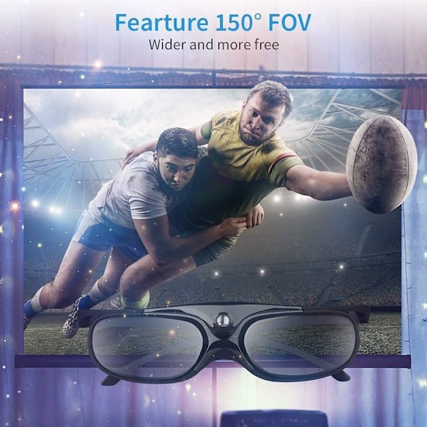 DLP 3D-glasögon, 144Hz laddningsbara 3D Active Shutter-glasögon för alla DLP-Link 3D-projektorer, kan inte användas för TV-apparater Black 2 pcs