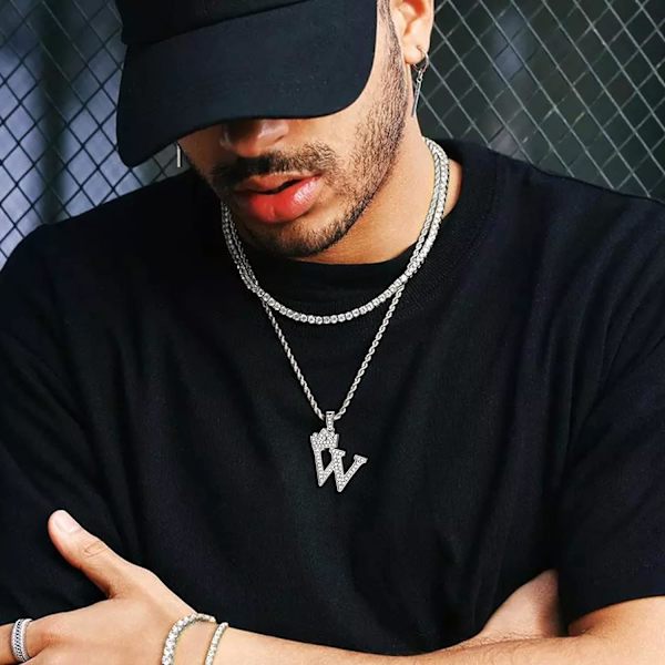Krone Initial A-Z Halskæde, Iced Out Bogstav Vedhæng med 22-24 Tommer Kæde, Mænd Kvinder Bling Hip Hop Alfabet Navn Smykker Gave Store Initialer Halskæder W Silver