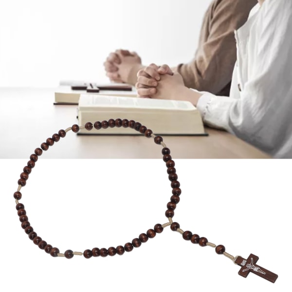 Trærosenkrans Universal træ håndlavet kors bøn rosenkrans perler til katolsk kristendom