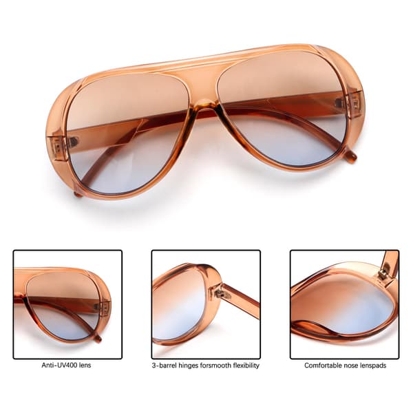 Trendy Retro Aviator Solbriller til Mænd Kvinder, Oversized 70'er Stil Solbriller med UV400 Beskyttelse Brown Frame-Brown Gradient Blue Lens