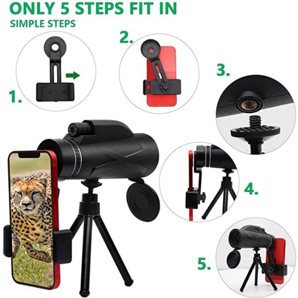 80X100 Monokulär Teleskop - med Smartphone Stativ & Stativ,