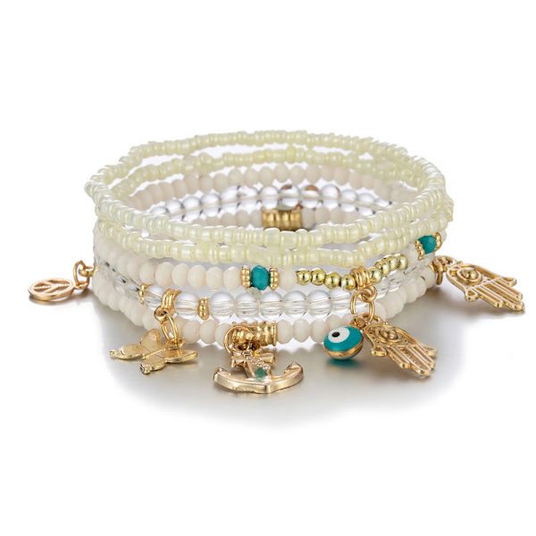 1PCS Bohemian Träpärlor Armband Set för Kvinnor Flerskiktad T