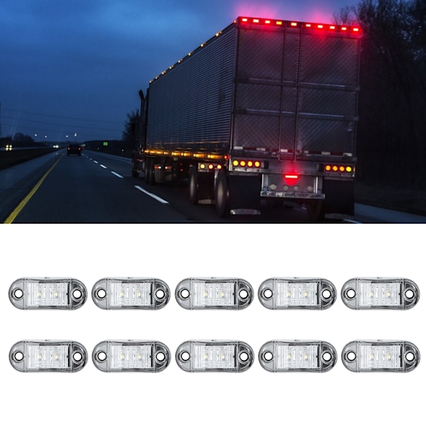 10 stk 2LED Sidelys Blinklys 10-30V Vanntett for Baklys Lastebil Hvit