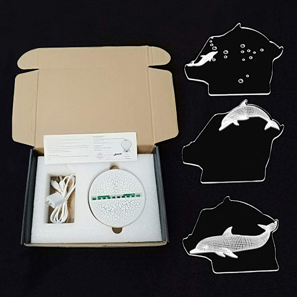 Delfin 3D Illusjonslampe Nattlys Visuell Bordlampe Dynami