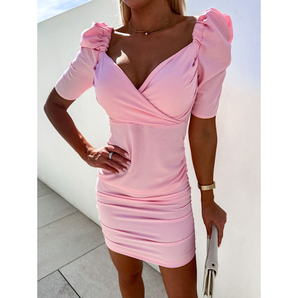 leeve Bodycon Kjole Hofte Wrap Kjoler af Mode 2023(Pink L)