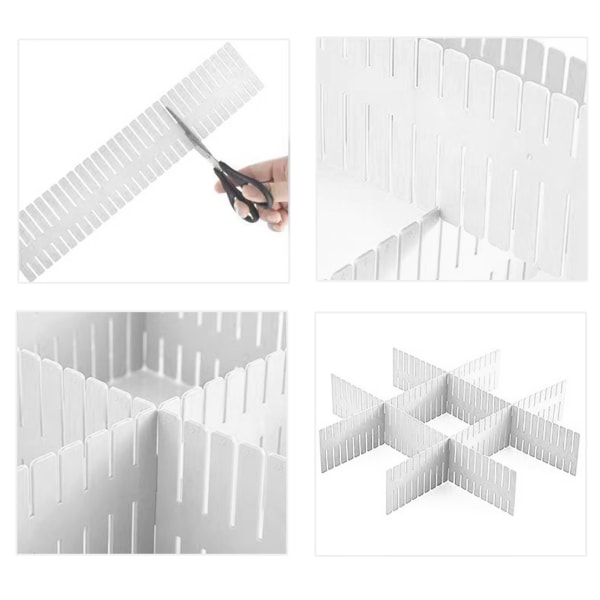 4 stk plastgitter skuffeskillere DIY kutting justerbar skuffesorter for sokker undertøy stasjonær oppbevaring White