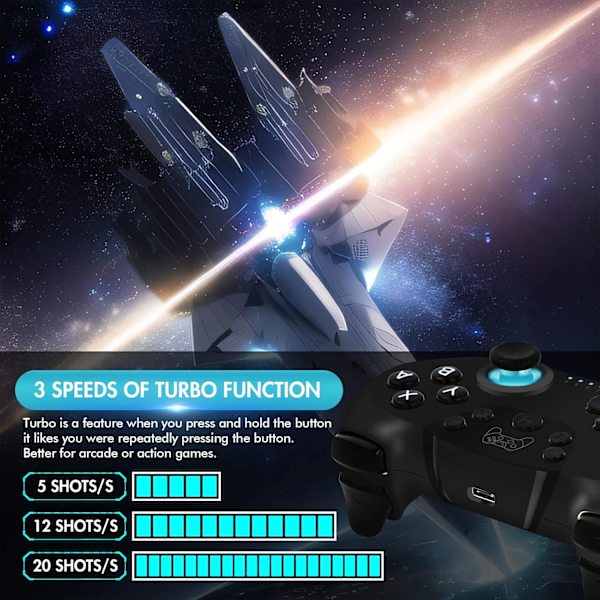Controller til Switch, trådløs Pro Controller til Switch/Switch Lite, Switch fjernbetjening Gamepad Joystick, Turbo og dobbelt vibration Black