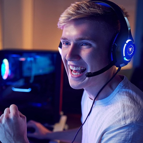 Gaming Headset til PS4 PS5 Xbox One Switch PC med støjreducerende mikrofon, dyb bas stereolyd Black Blue